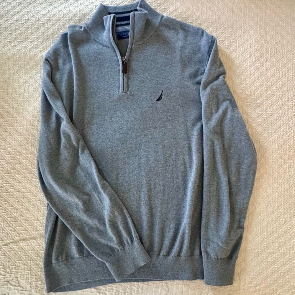 Nautica Men's Blue Gray Quarter-Zip Sweater